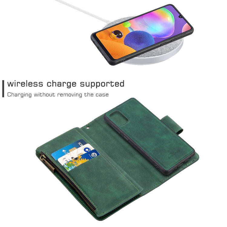 For Samsung Galaxy A31 Skin Feel Detachable Magnetic Zipper Horizontal Flip PU Leather Case with Multi-Card Slots & Holder & Wallet & Photo Frame & Lanyard
