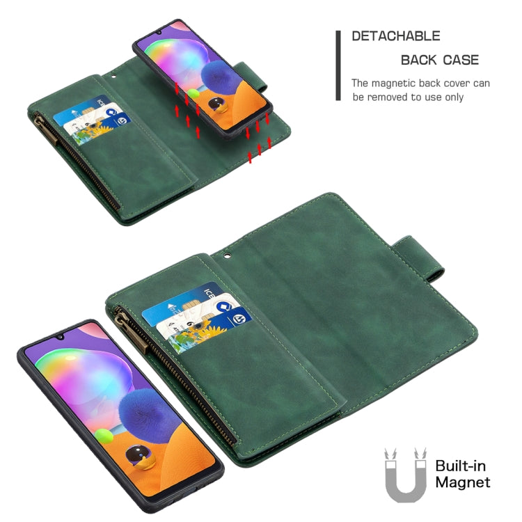 For Samsung Galaxy A31 Skin Feel Detachable Magnetic Zipper Horizontal Flip PU Leather Case with Multi-Card Slots & Holder & Wallet & Photo Frame & Lanyard