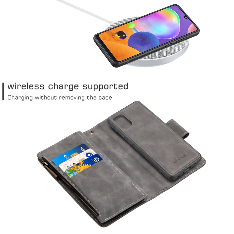 For Samsung Galaxy A31 Skin Feel Detachable Magnetic Zipper Horizontal Flip PU Leather Case with Multi-Card Slots & Holder & Wallet & Photo Frame & Lanyard