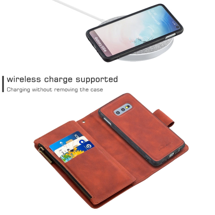 For Samsung Galaxy S10e Skin Feel Detachable Magnetic Zipper Horizontal Flip PU Leather Case with Multi-Card Slots & Holder & Wallet & Photo Frame & Lanyard
