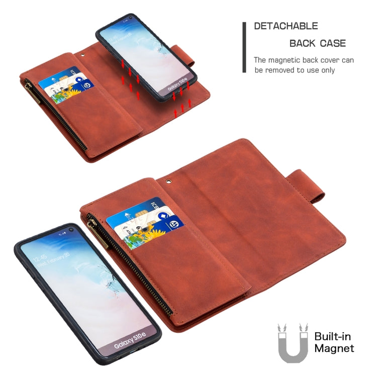 For Samsung Galaxy S10e Skin Feel Detachable Magnetic Zipper Horizontal Flip PU Leather Case with Multi-Card Slots & Holder & Wallet & Photo Frame & Lanyard