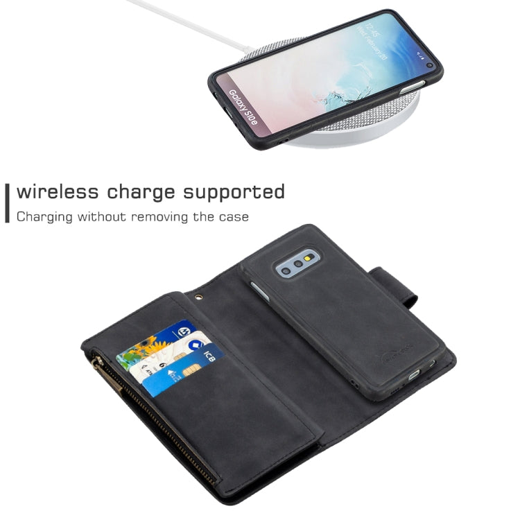 For Samsung Galaxy S10e Skin Feel Detachable Magnetic Zipper Horizontal Flip PU Leather Case with Multi-Card Slots & Holder & Wallet & Photo Frame & Lanyard