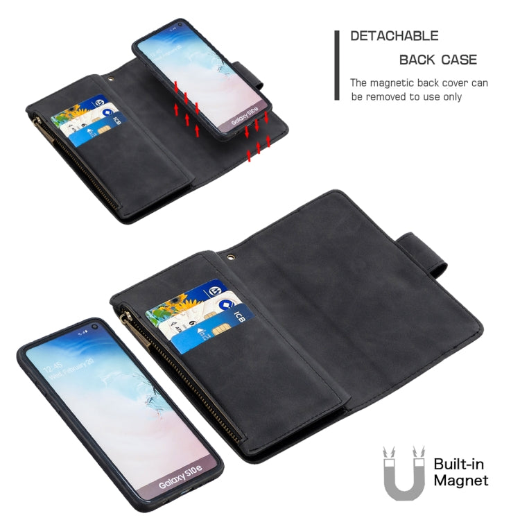 For Samsung Galaxy S10e Skin Feel Detachable Magnetic Zipper Horizontal Flip PU Leather Case with Multi-Card Slots & Holder & Wallet & Photo Frame & Lanyard