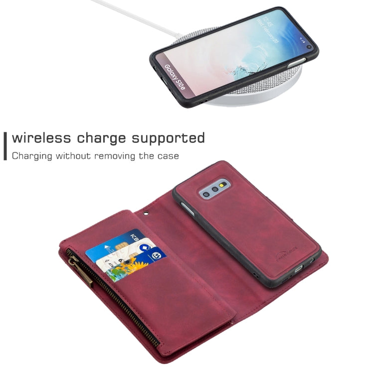 For Samsung Galaxy S10e Skin Feel Detachable Magnetic Zipper Horizontal Flip PU Leather Case with Multi-Card Slots & Holder & Wallet & Photo Frame & Lanyard