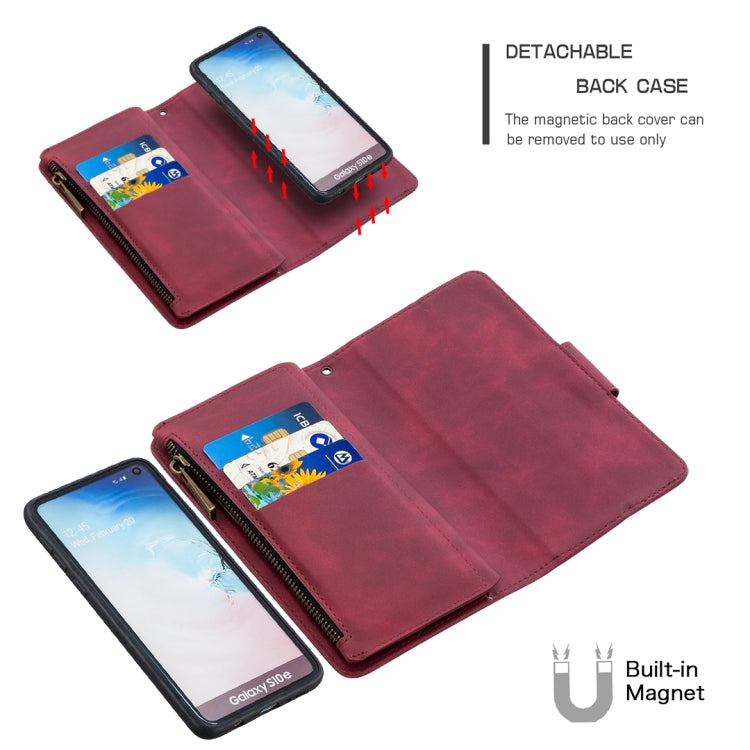 For Samsung Galaxy S10e Skin Feel Detachable Magnetic Zipper Horizontal Flip PU Leather Case with Multi-Card Slots & Holder & Wallet & Photo Frame & Lanyard