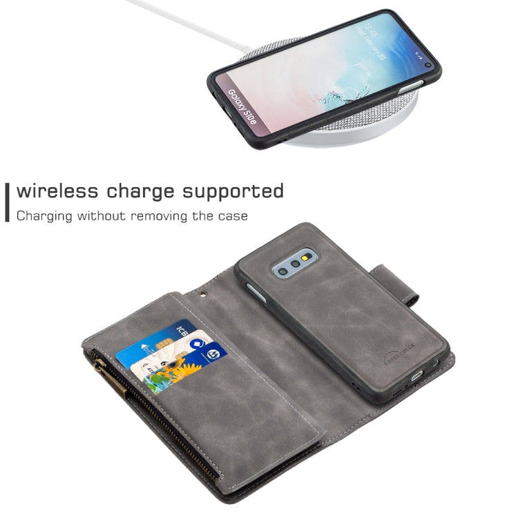 For Samsung Galaxy S10e Skin Feel Detachable Magnetic Zipper Horizontal Flip PU Leather Case with Multi-Card Slots & Holder & Wallet & Photo Frame & Lanyard