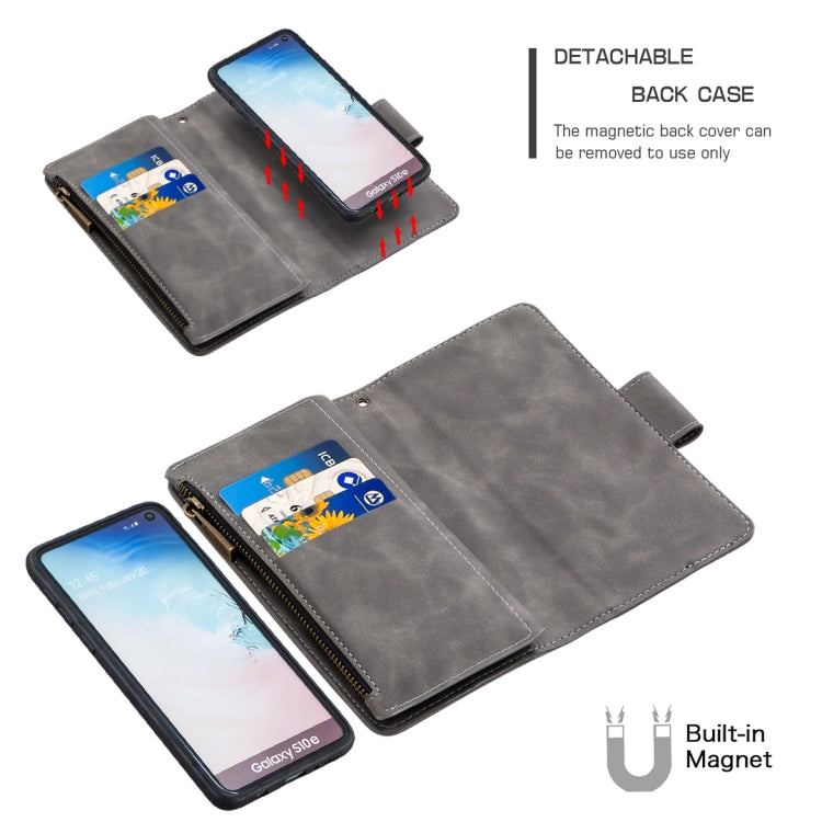 For Samsung Galaxy S10e Skin Feel Detachable Magnetic Zipper Horizontal Flip PU Leather Case with Multi-Card Slots & Holder & Wallet & Photo Frame & Lanyard