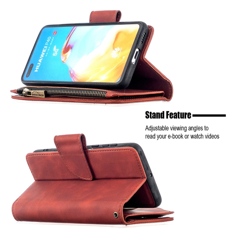 For Huawei P40 Skin Feel Detachable Magnetic Zipper Horizontal Flip PU Leather Case with Multi-Card Slots & Holder & Wallet & Photo Frame & Lanyard