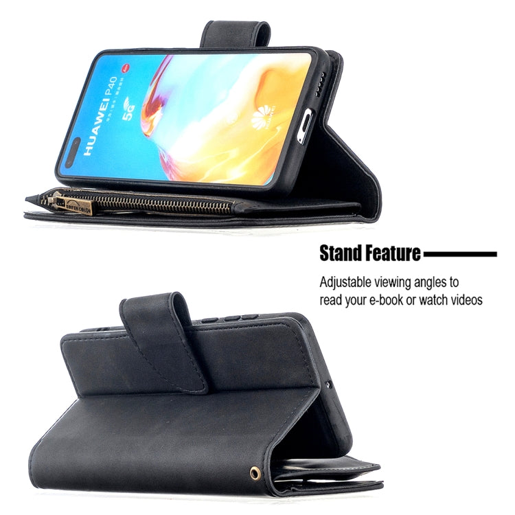 For Huawei P40 Skin Feel Detachable Magnetic Zipper Horizontal Flip PU Leather Case with Multi-Card Slots & Holder & Wallet & Photo Frame & Lanyard