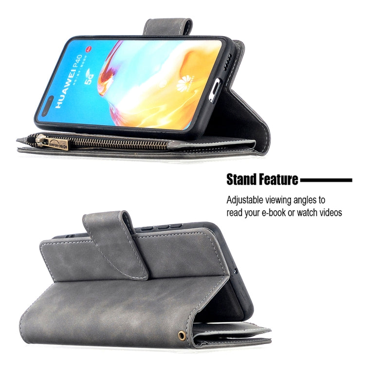For Huawei P40 Skin Feel Detachable Magnetic Zipper Horizontal Flip PU Leather Case with Multi-Card Slots & Holder & Wallet & Photo Frame & Lanyard