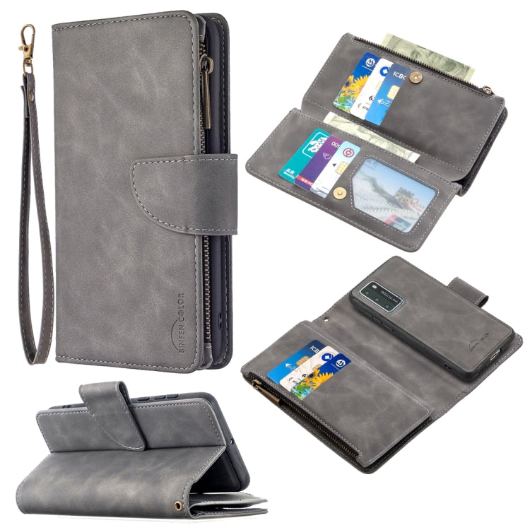 For Huawei P40 Skin Feel Detachable Magnetic Zipper Horizontal Flip PU Leather Case with Multi-Card Slots & Holder & Wallet & Photo Frame & Lanyard