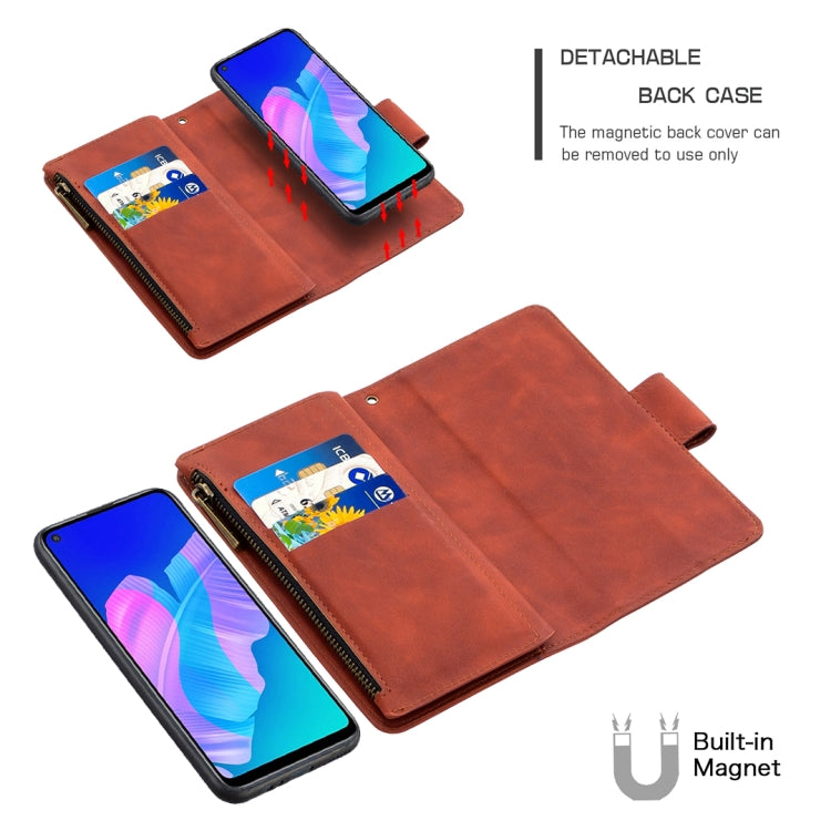 For Huawei Y7P Skin Feel Detachable Magnetic Zipper Horizontal Flip PU Leather Case with Multi-Card Slots & Holder & Wallet & Photo Frame & Lanyard