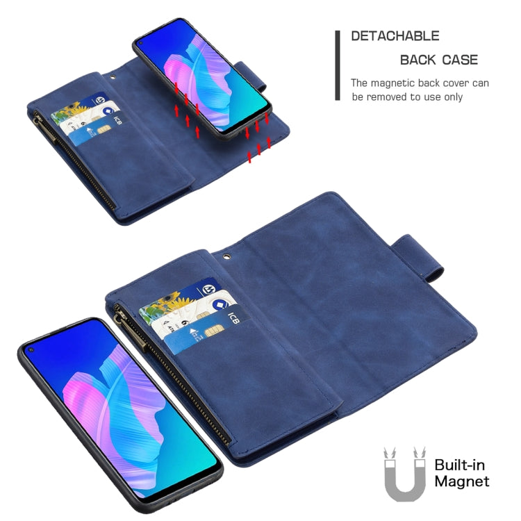 For Huawei Y7P Skin Feel Detachable Magnetic Zipper Horizontal Flip PU Leather Case with Multi-Card Slots & Holder & Wallet & Photo Frame & Lanyard