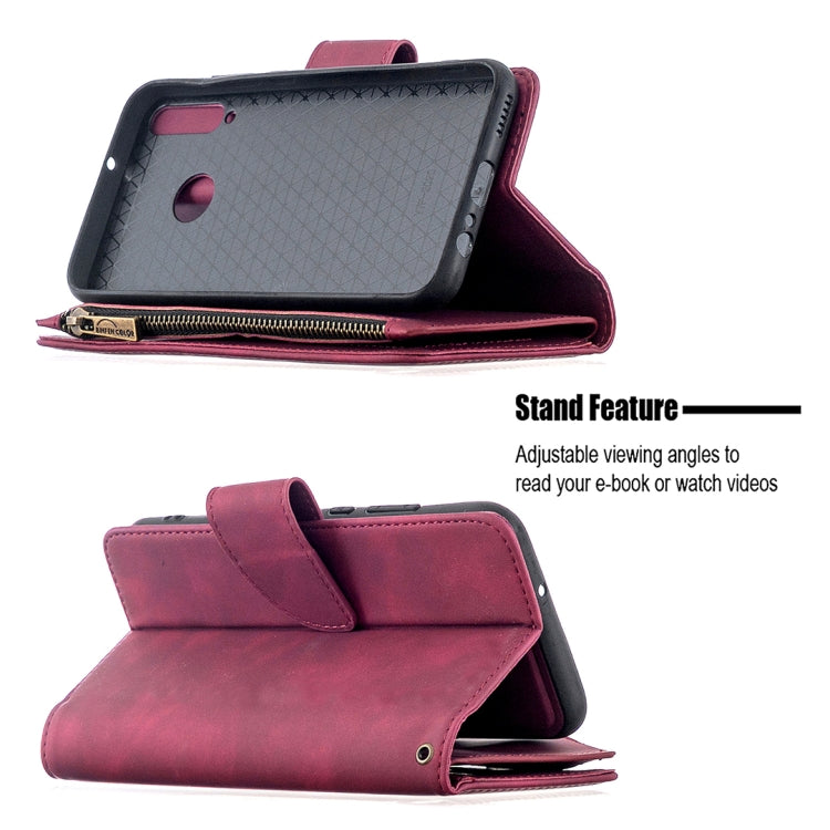 For Huawei Y7P Skin Feel Detachable Magnetic Zipper Horizontal Flip PU Leather Case with Multi-Card Slots & Holder & Wallet & Photo Frame & Lanyard