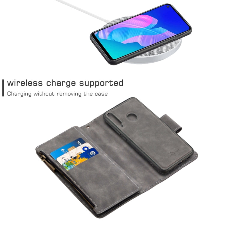 For Huawei Y7P Skin Feel Detachable Magnetic Zipper Horizontal Flip PU Leather Case with Multi-Card Slots & Holder & Wallet & Photo Frame & Lanyard