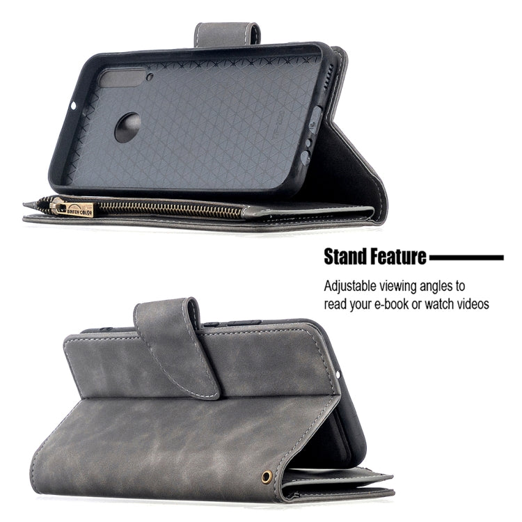 For Huawei Y7P Skin Feel Detachable Magnetic Zipper Horizontal Flip PU Leather Case with Multi-Card Slots & Holder & Wallet & Photo Frame & Lanyard