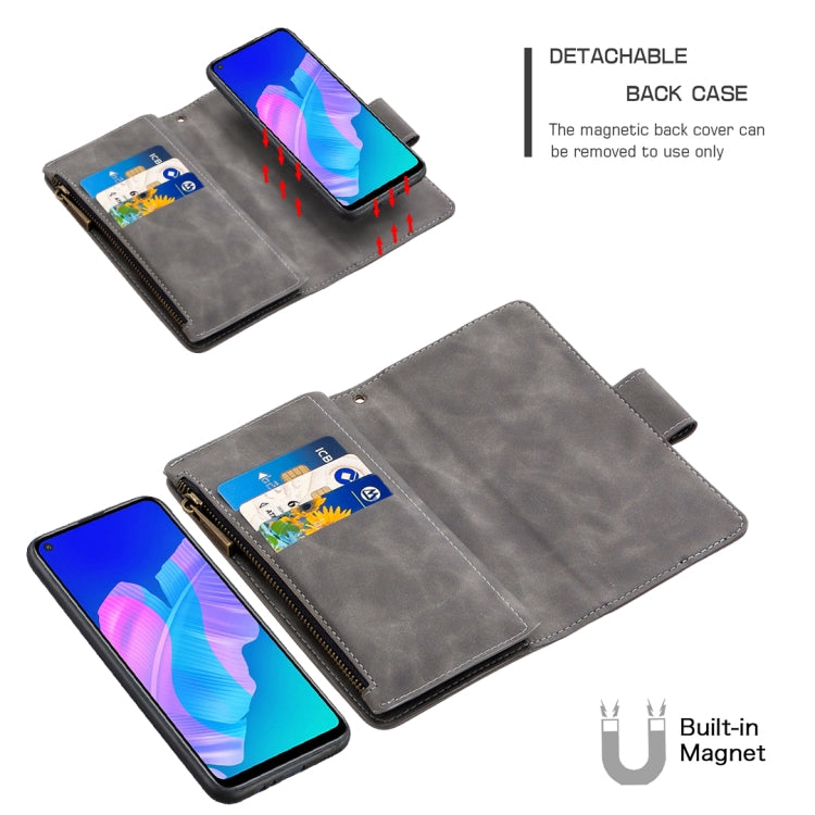 For Huawei Y7P Skin Feel Detachable Magnetic Zipper Horizontal Flip PU Leather Case with Multi-Card Slots & Holder & Wallet & Photo Frame & Lanyard