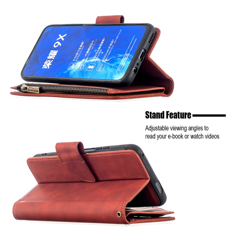 For Huawei Honor 9X Skin Feel Detachable Magnetic Zipper Horizontal Flip PU Leather Case with Multi-Card Slots & Holder & Wallet & Photo Frame & Lanyard