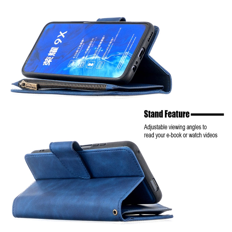 For Huawei Honor 9X Skin Feel Detachable Magnetic Zipper Horizontal Flip PU Leather Case with Multi-Card Slots & Holder & Wallet & Photo Frame & Lanyard