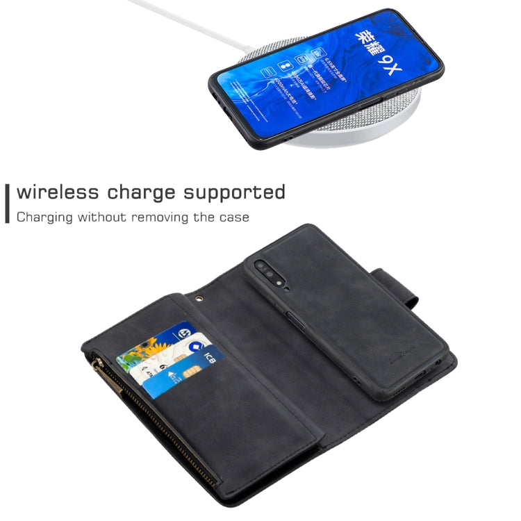 For Huawei Honor 9X Skin Feel Detachable Magnetic Zipper Horizontal Flip PU Leather Case with Multi-Card Slots & Holder & Wallet & Photo Frame & Lanyard