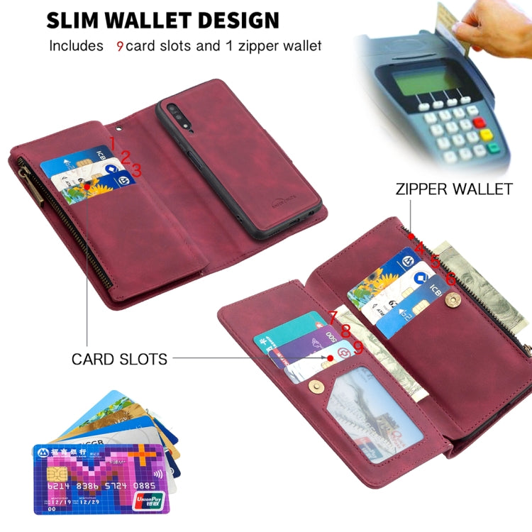 For Huawei Honor 9X Skin Feel Detachable Magnetic Zipper Horizontal Flip PU Leather Case with Multi-Card Slots & Holder & Wallet & Photo Frame & Lanyard