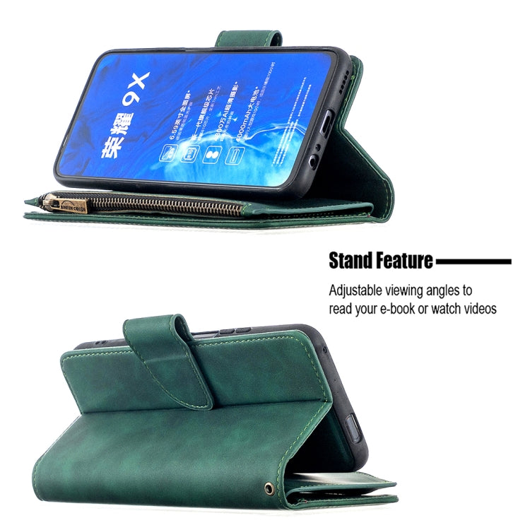 For Huawei Honor 9X Skin Feel Detachable Magnetic Zipper Horizontal Flip PU Leather Case with Multi-Card Slots & Holder & Wallet & Photo Frame & Lanyard