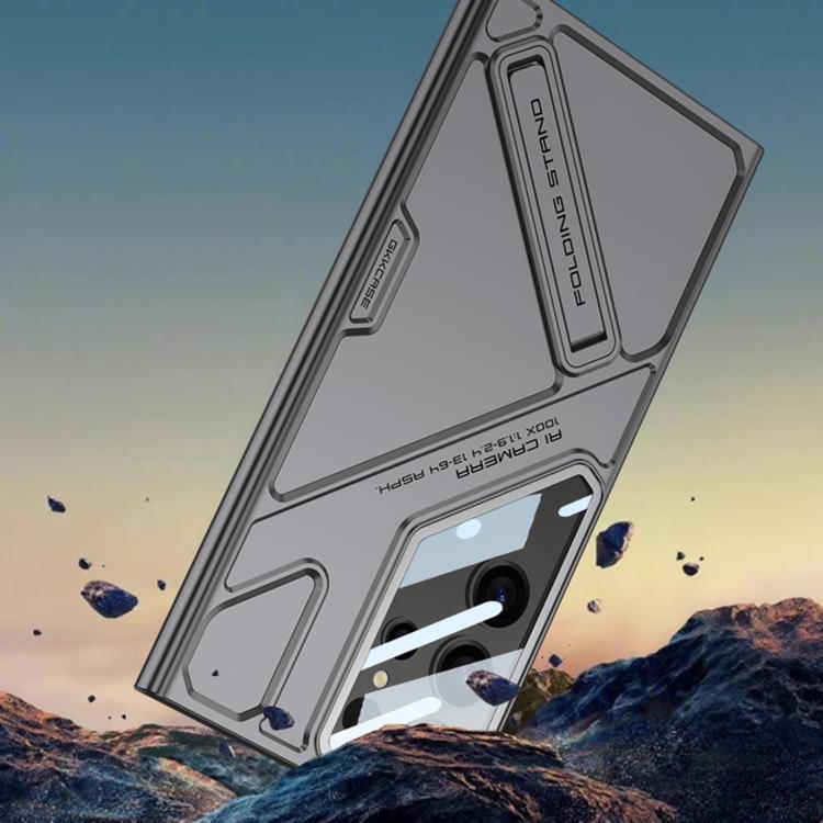 For Samsung Galaxy S23 Ultra 5G GKK Mech Style Ultra-thin Folding Holder Phone Case, Not Included Pen