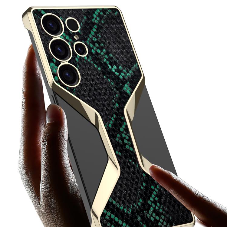 For Samsung Galaxy S25 Ultra 5G GKK Borderless Plating Leather Python Texture Phone Case, Not Included Pen