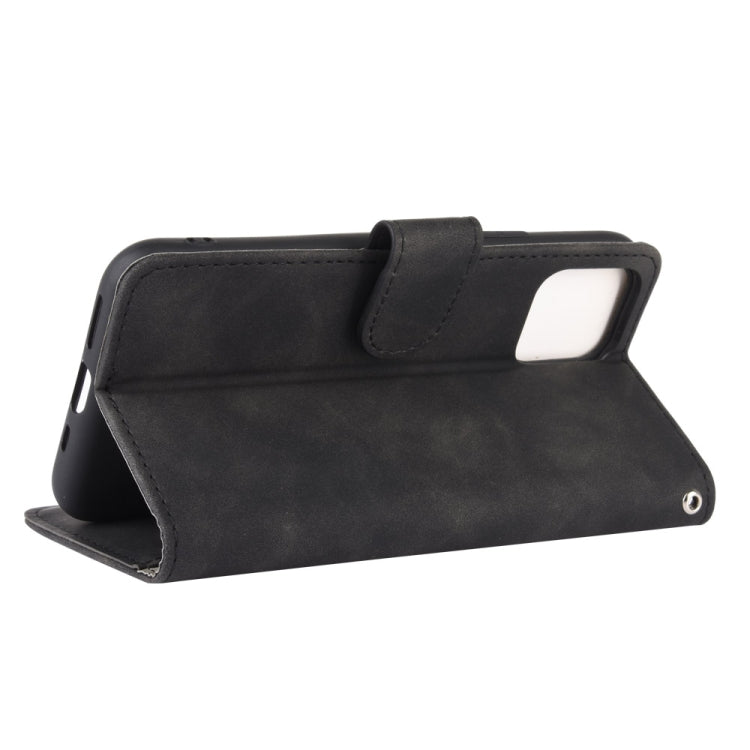 For iPhone 12 / 12 Pro Solid Color Skin Feel Magnetic Buckle Horizontal Flip Calf Texture PU Leather Case with Holder & Card Slots & Wallet