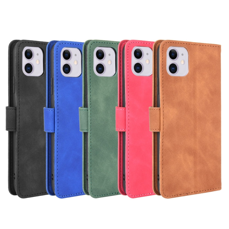 For iPhone 12 / 12 Pro Solid Color Skin Feel Magnetic Buckle Horizontal Flip Calf Texture PU Leather Case with Holder & Card Slots & Wallet