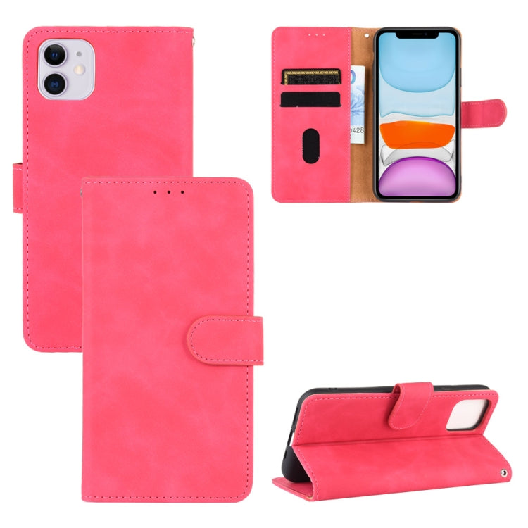 For iPhone 12 / 12 Pro Solid Color Skin Feel Magnetic Buckle Horizontal Flip Calf Texture PU Leather Case with Holder & Card Slots & Wallet