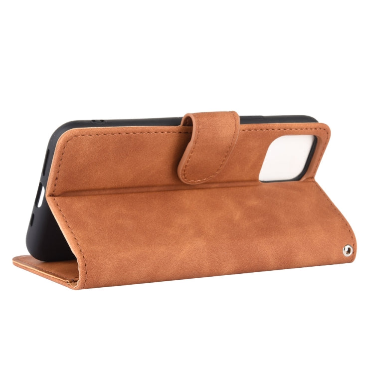 For iPhone 12 / 12 Pro Solid Color Skin Feel Magnetic Buckle Horizontal Flip Calf Texture PU Leather Case with Holder & Card Slots & Wallet