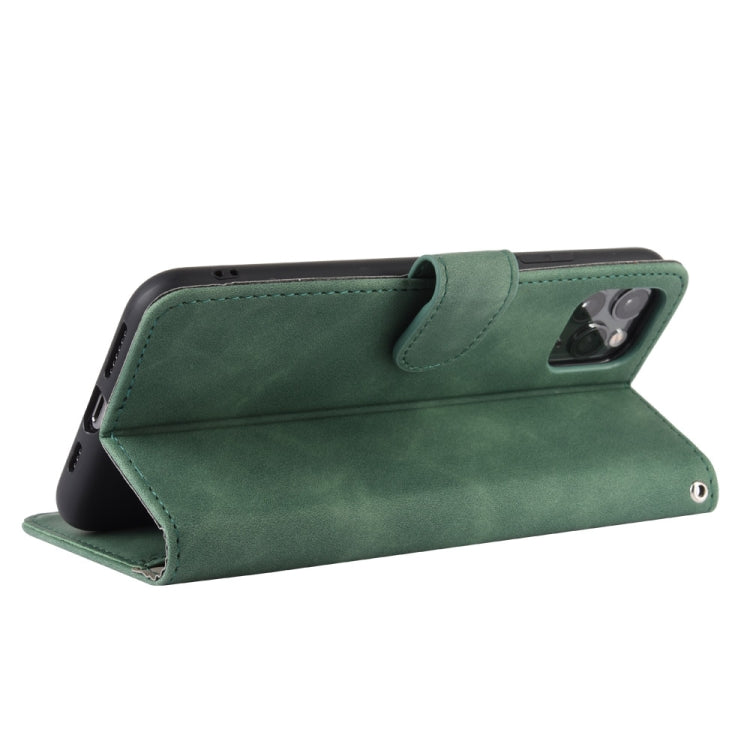 For iPhone 12 Pro Max Solid Color Skin Feel Magnetic Buckle Horizontal Flip Calf Texture PU Leather Case with Holder & Card Slots & Wallet