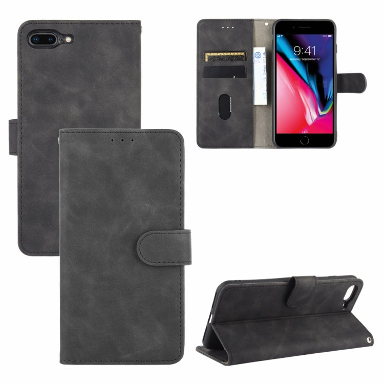 For iPhone 8 Plus & 7 Plus Solid Color Skin Feel Magnetic Buckle Horizontal Flip Calf Texture PU Leather Case with Holder & Card Slots & Wallet