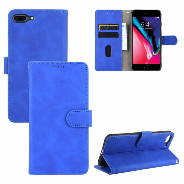 For iPhone 8 Plus & 7 Plus Solid Color Skin Feel Magnetic Buckle Horizontal Flip Calf Texture PU Leather Case with Holder & Card Slots & Wallet