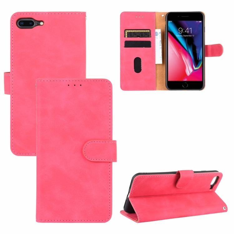 For iPhone 8 Plus & 7 Plus Solid Color Skin Feel Magnetic Buckle Horizontal Flip Calf Texture PU Leather Case with Holder & Card Slots & Wallet