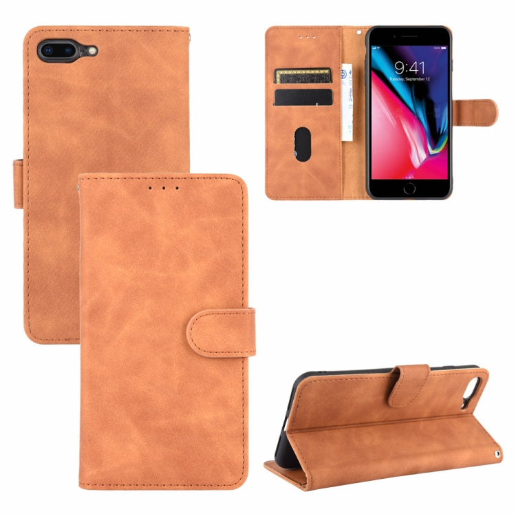 For iPhone 8 Plus & 7 Plus Solid Color Skin Feel Magnetic Buckle Horizontal Flip Calf Texture PU Leather Case with Holder & Card Slots & Wallet