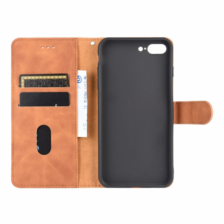 For iPhone 8 Plus & 7 Plus Solid Color Skin Feel Magnetic Buckle Horizontal Flip Calf Texture PU Leather Case with Holder & Card Slots & Wallet