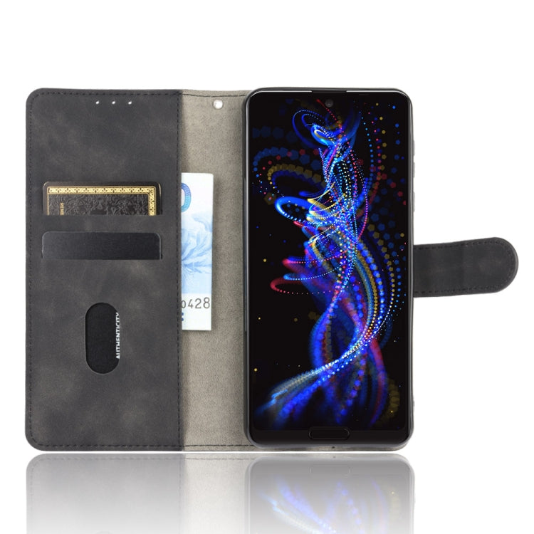 For Sharp Aquos R5G Solid Color Skin Feel Magnetic Buckle Horizontal Flip Calf Texture PU Leather Case with Holder & Card Slots & Wallet
