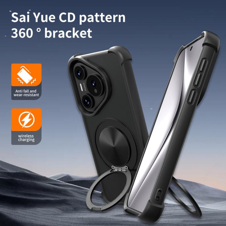 For Huawei Pura 70 CD Texture 360 Degree Rotating Holder MagSafe Phone Case