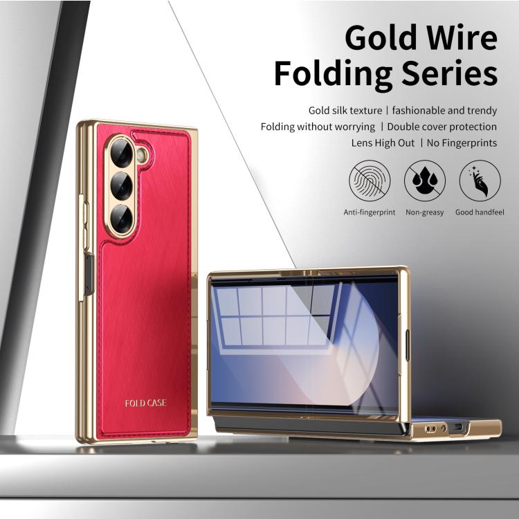 For Samsung Galaxy Z Fold6 Integrated Gold Wire Silver Brocade Plating Phone Case