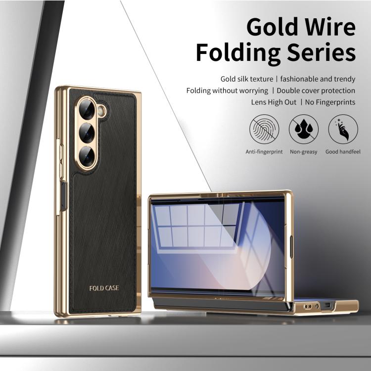 For Samsung Galaxy Z Fold6 Integrated Gold Wire Silver Brocade Plating Phone Case