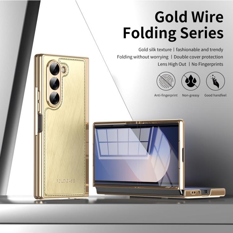 For Samsung Galaxy Z Fold6 Integrated Gold Wire Silver Brocade Plating Phone Case