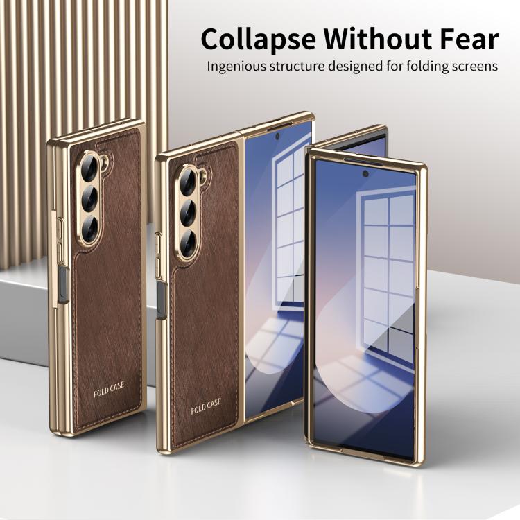For Samsung Galaxy Z Fold6 Integrated Gold Wire Silver Brocade Plating Phone Case