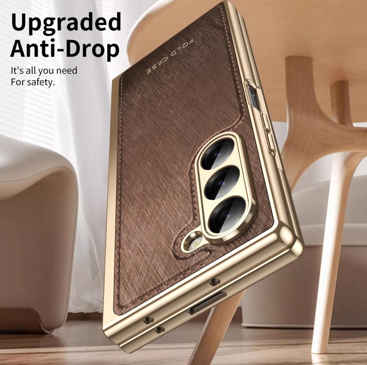 For Samsung Galaxy Z Fold6 Integrated Gold Wire Silver Brocade Plating Phone Case