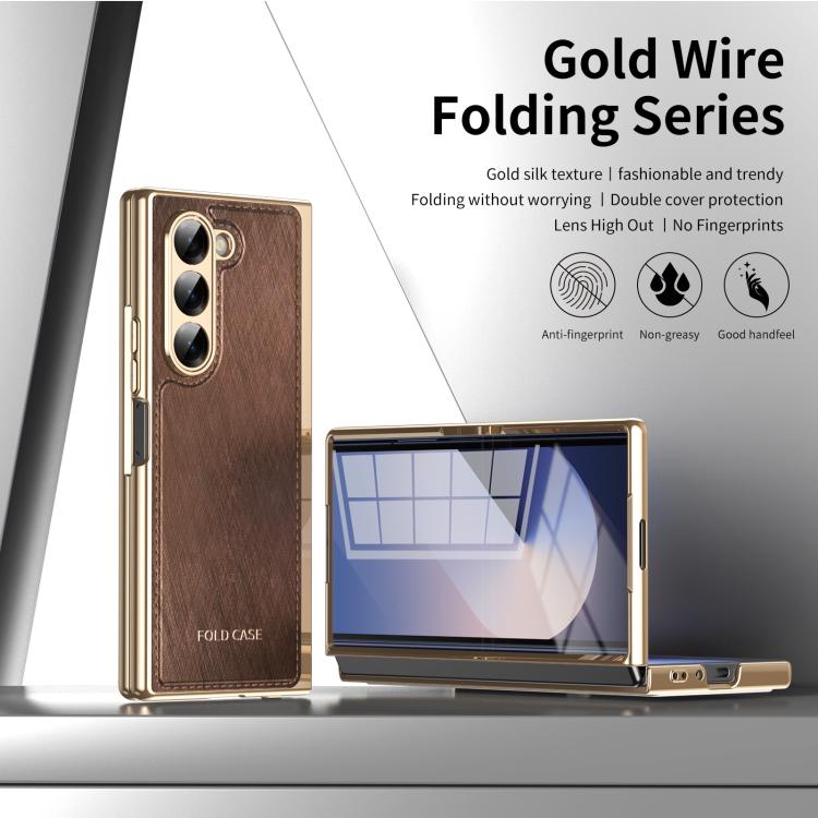 For Samsung Galaxy Z Fold6 Integrated Gold Wire Silver Brocade Plating Phone Case
