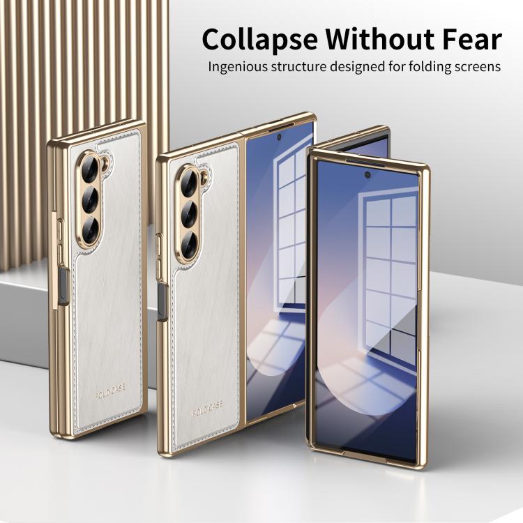 For Samsung Galaxy Z Fold6 Integrated Gold Wire Silver Brocade Plating Phone Case