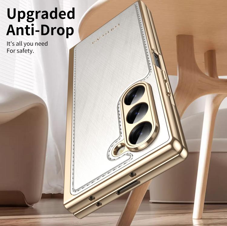 For Samsung Galaxy Z Fold6 Integrated Gold Wire Silver Brocade Plating Phone Case