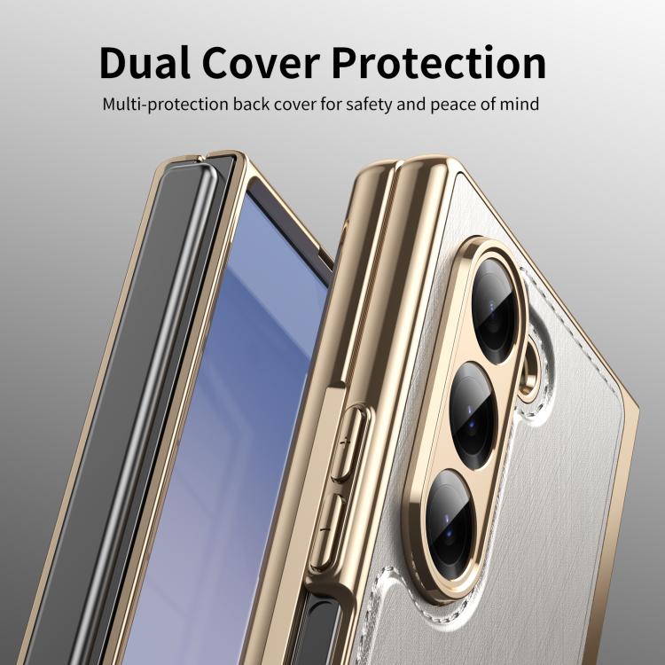 For Samsung Galaxy Z Fold6 Integrated Gold Wire Silver Brocade Plating Phone Case