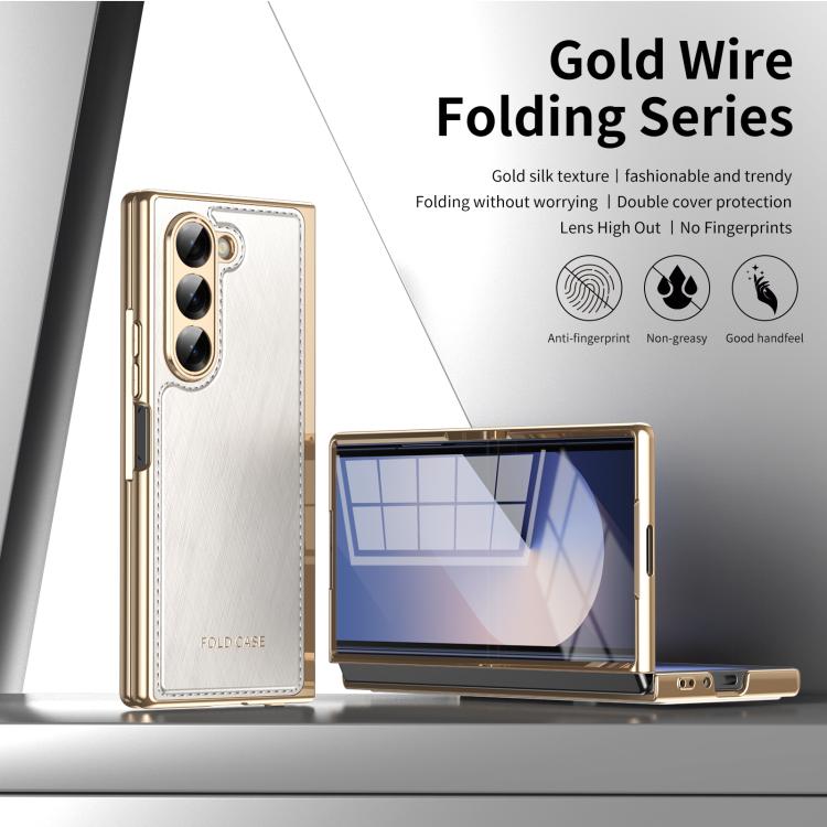 For Samsung Galaxy Z Fold6 Integrated Gold Wire Silver Brocade Plating Phone Case